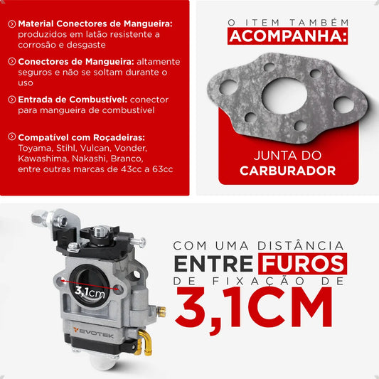 Carburador Universal para Roçadeira 43/52/63cc - Toyama, Terra, Vulcan, Branco