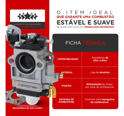 Carburador Universal para Roçadeira 43/52/63cc - Toyama, Terra, Vulcan, Branco