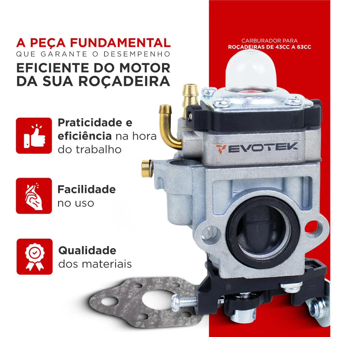 Carburador Universal para Roçadeira 43/52/63cc - Toyama, Terra, Vulcan, Branco