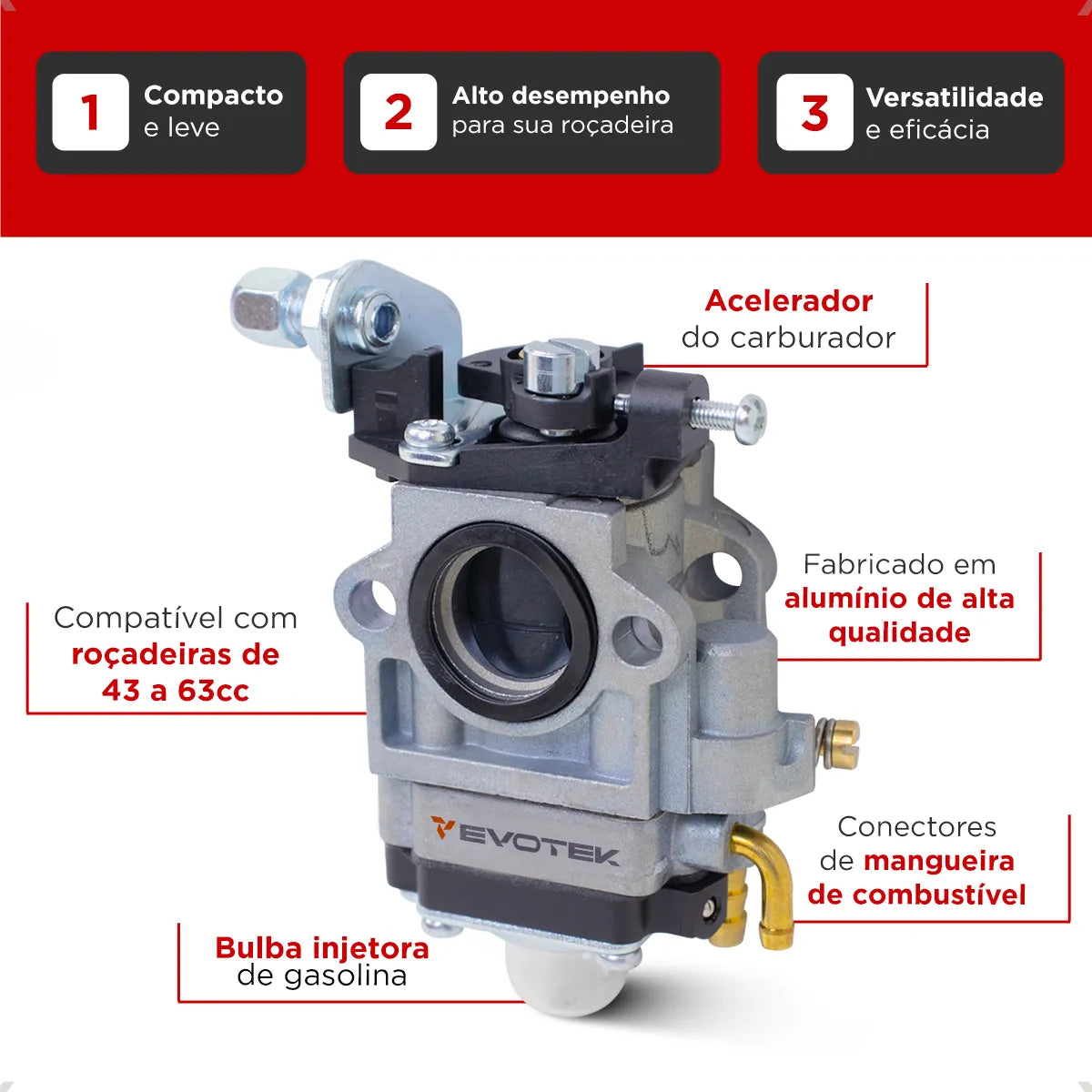 Carburador Universal para Roçadeira 43/52/63cc - Toyama, Terra, Vulcan, Branco
