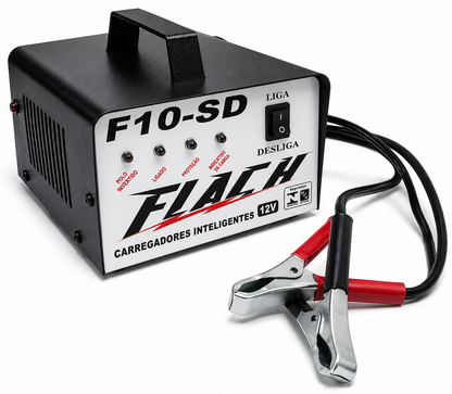 Carregador de Bateria Automático 12V 10A Flach F10-SD Bivolt